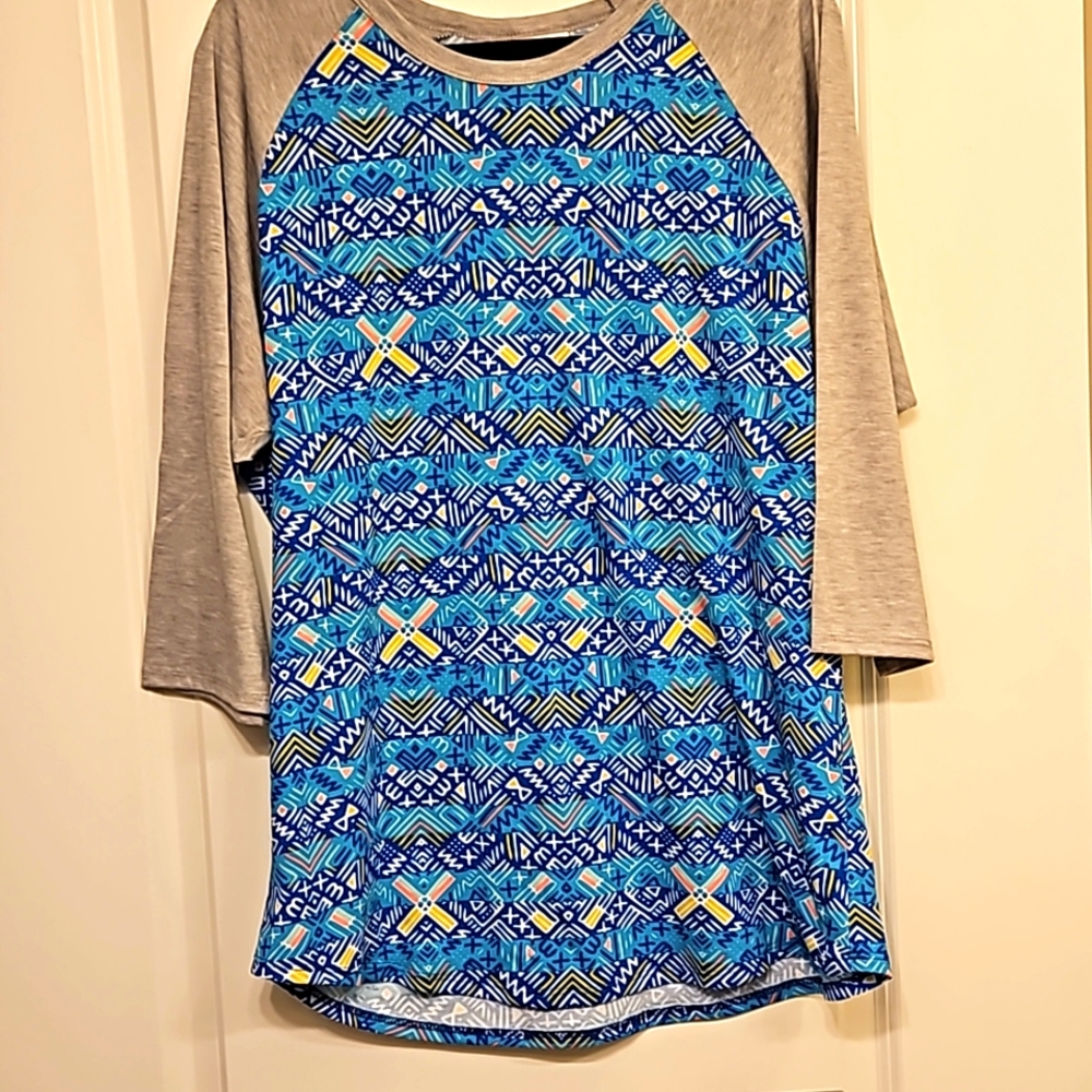LulaRoe Randy 3XL, 3/4 sleeves Blue, Grey, multi color
